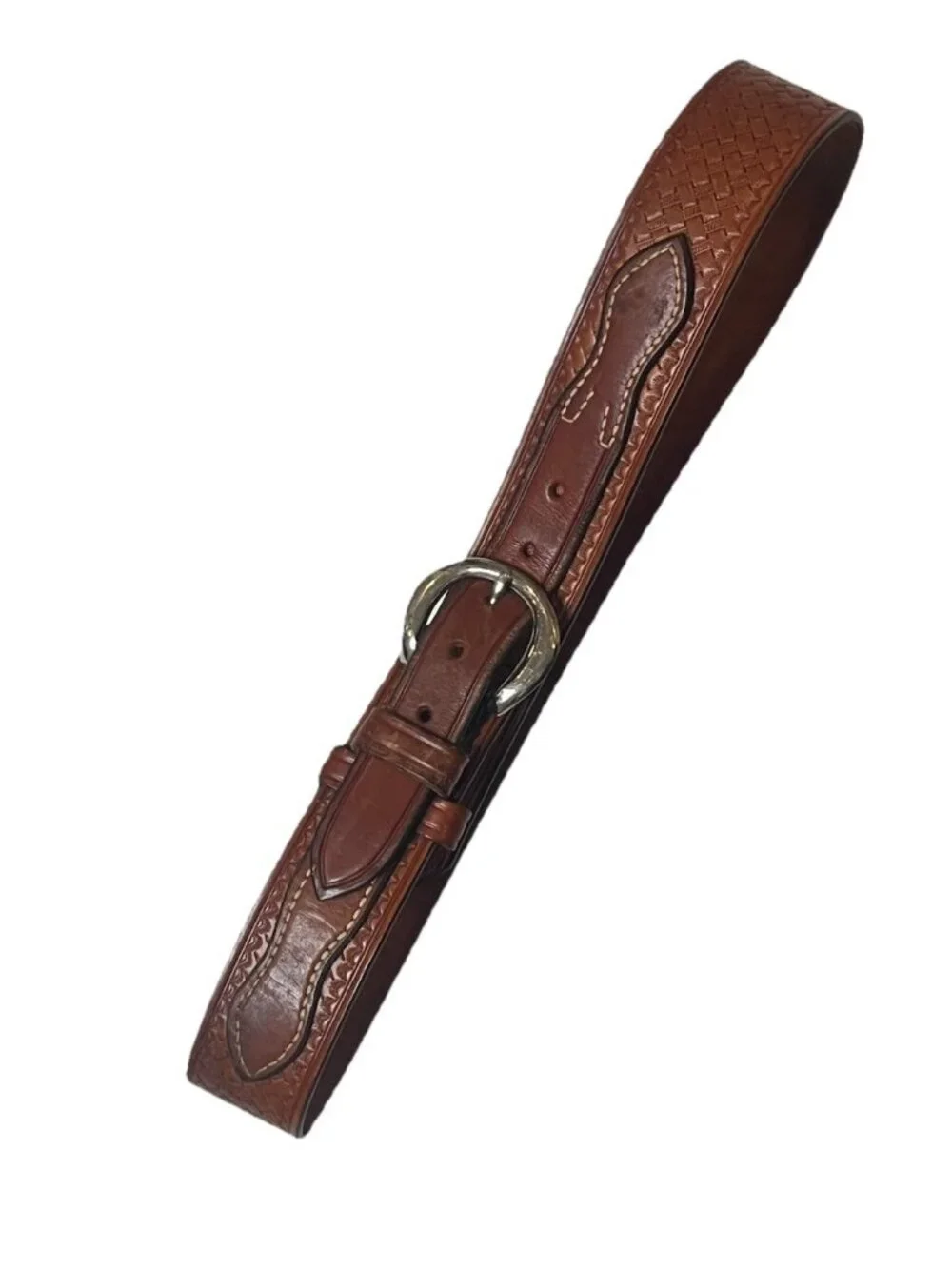 Vtg Don Hume Brown Leather Western Belt Solid Brass Buckle Basketweave S